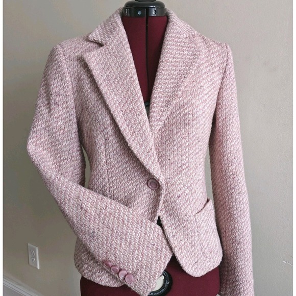 Zara Basic Dusty Pink Tweed Jacket Blazer Wool Blend Size 6 Small Warm Fall Coat - Picture 1 of 7